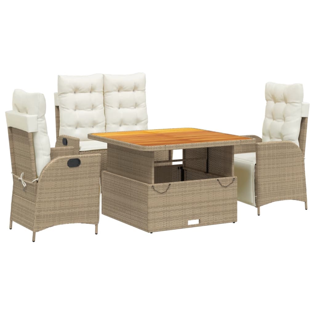 Vidaxl 4-Cz. Gartenmöbel-Set mit Kissen, Beige, Polyrattan