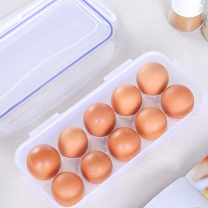 10 Grid Egg Tray Organizer Box with Lid Kitchen Refrigerator Container Portable Storage for Fresh Eggs Space Efficient