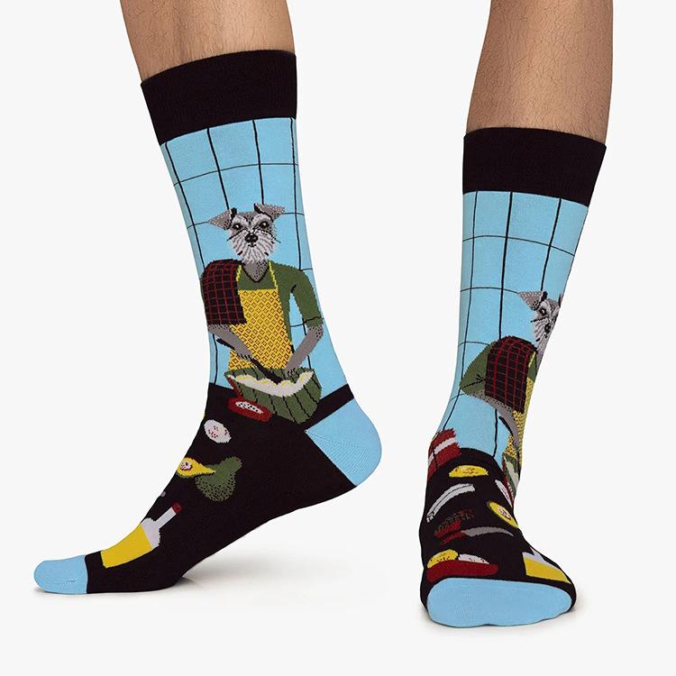Trendige Jacquard Cartoon Hund Baumwollsocken - Mid-Tube Skateboard Mode für Paare