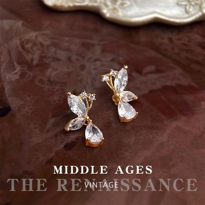 Wind Full Zirconium Butterfly Stud Earrings French Court Style Earrings Retro Earrings