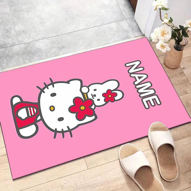 Custom HelloKitty Mat Personalized Name, Polyester Washable Indoor Entryway Rug, Gift for Christmas, Easter, Thanksgiving Day