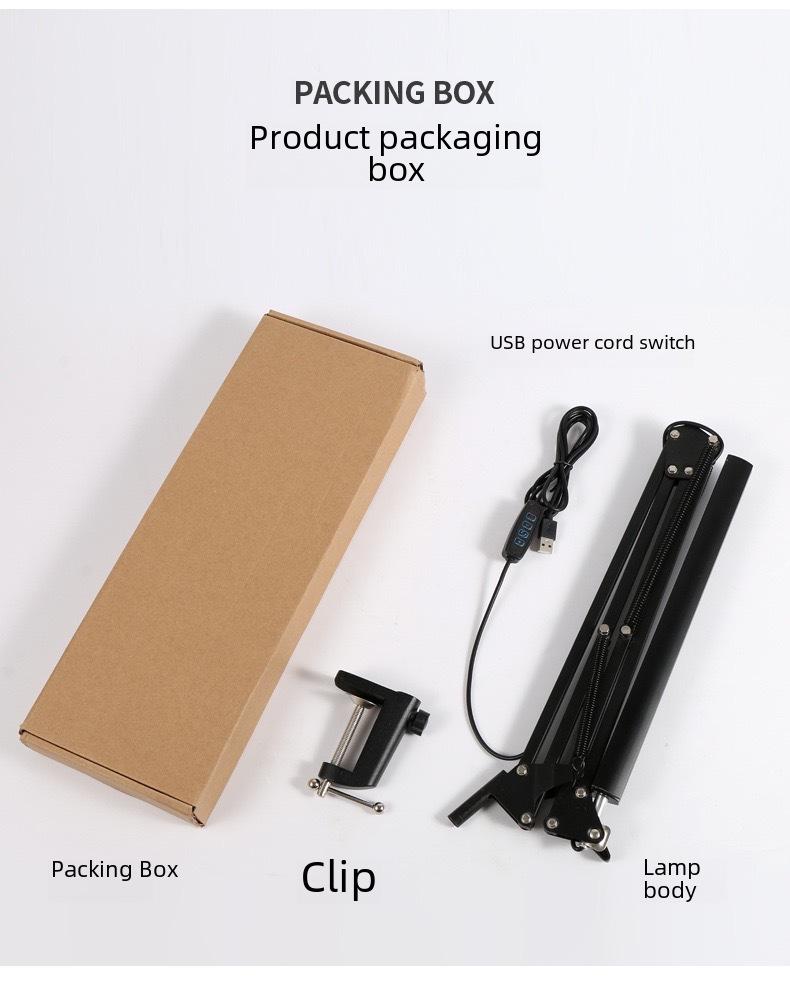 Lámpara de escritorio con protección ocular LED con USB para dormitorio, mesita de noche o lectura: diseño de clip plegable de brazo largo.