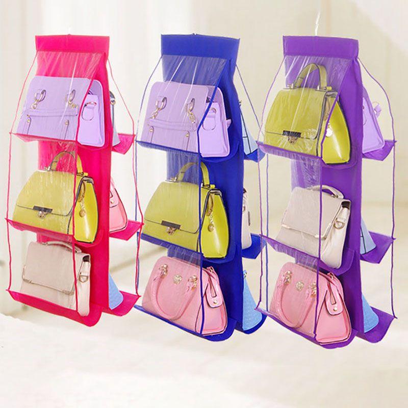 Elegant And Spacious 6 Pockets Clear Hanging Purse Handbag Tote Bag Organizer Rack