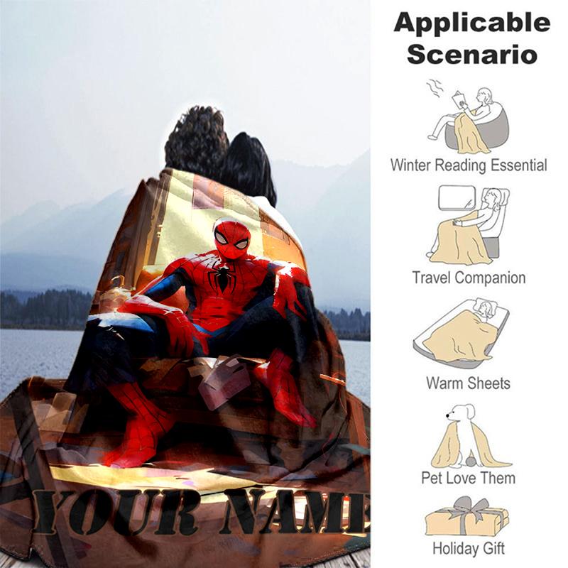 Customiz Name Personality Spider-Man Blanket Soft &Warm Sofa Office Bed Travel Lunch Break Blanket, Gift Suitable All Seasons