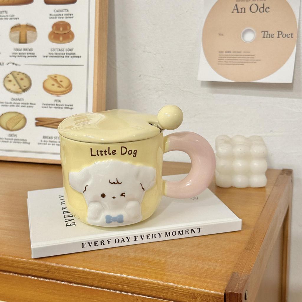 Puppy Mug with Lid Spoon Cute High-value Couple Water Cup Girls Household Creative Ceramic Cup Souvenir
