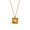 European and American Square Opal Pendant Necklace Collarbone Chain Female Personality Simple Gold-plated Stainless Steel Necklace