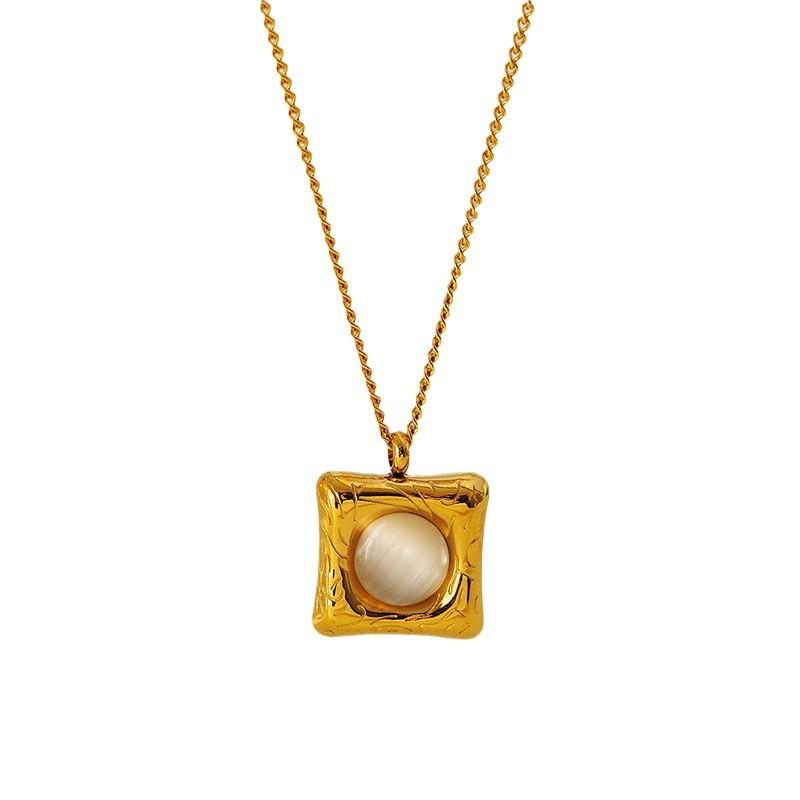 European and American Square Opal Pendant Necklace Collarbone Chain Female Personality Simple Gold-plated Stainless Steel Necklace