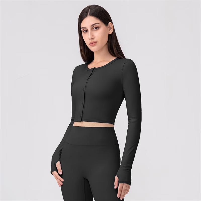 Women s Lycra Long Sleeve Yoga Top with Buttons S