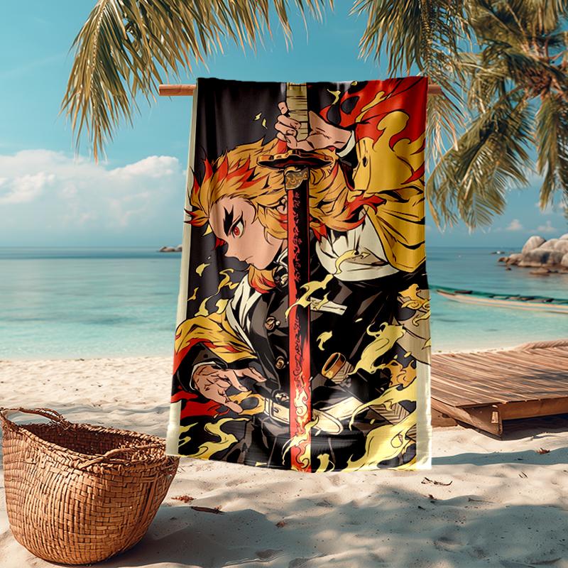 Rengoku Kyoujurou Fashion Beach Towel: Ideal for Summer Adventures Soft, absorbent and quick drying suitable for swimming and bathing