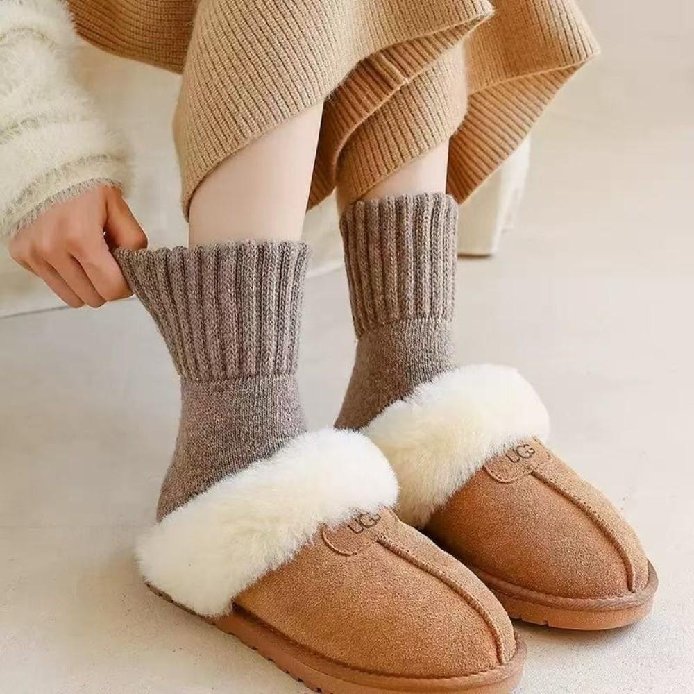2/5Pcs Ribbed Cuff Crew Socks Soft Knit Terry Socks Gifts Warm Socks Men's and Women's