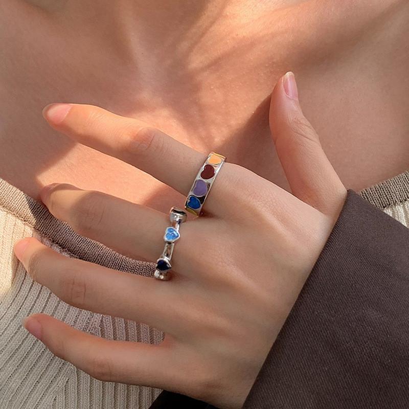 Trendy Colorful Heart Ring For Women Stylish Geometric Design Copper Fashion Accessory