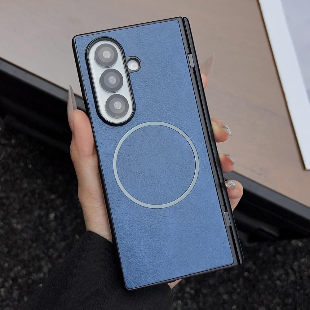 Luxury Leather Magnetic Hinge Phone Case For Samsung Galaxy Fold 7 6 5 4 3 5G Wireless Charge Hard Soft Silicone Bumper Cover