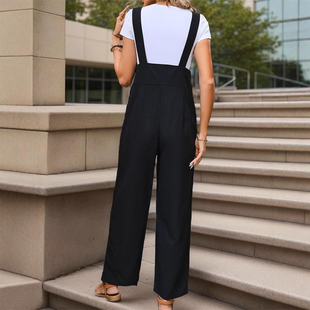 New Women's Wear Simple and Basic Versatile Overalls Straight Casual Suspenders