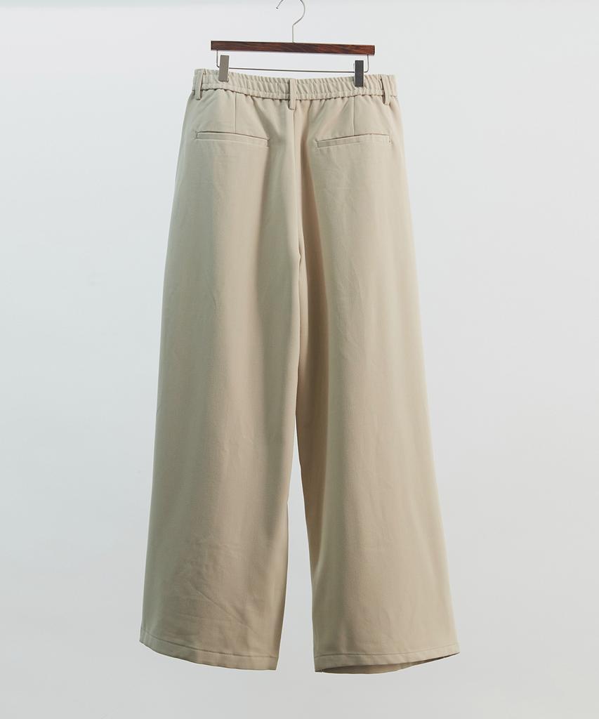 Deulouem Wide Half-Band Asymmetrical Pants (Beige)