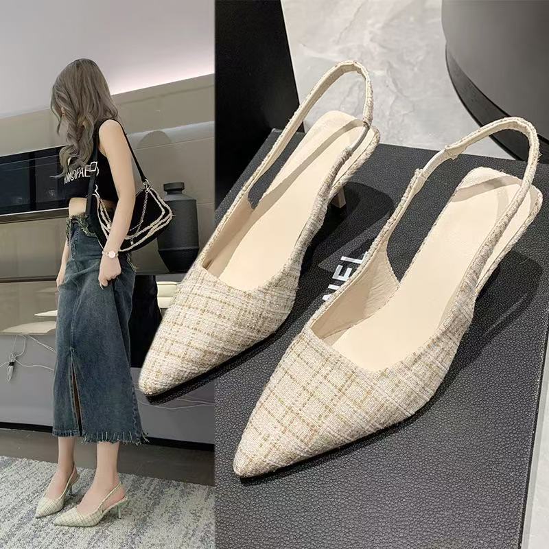French Xiaoxiangfeng high-heeled bag-head sandals women's new summer thin-heeled pointed foot shoes