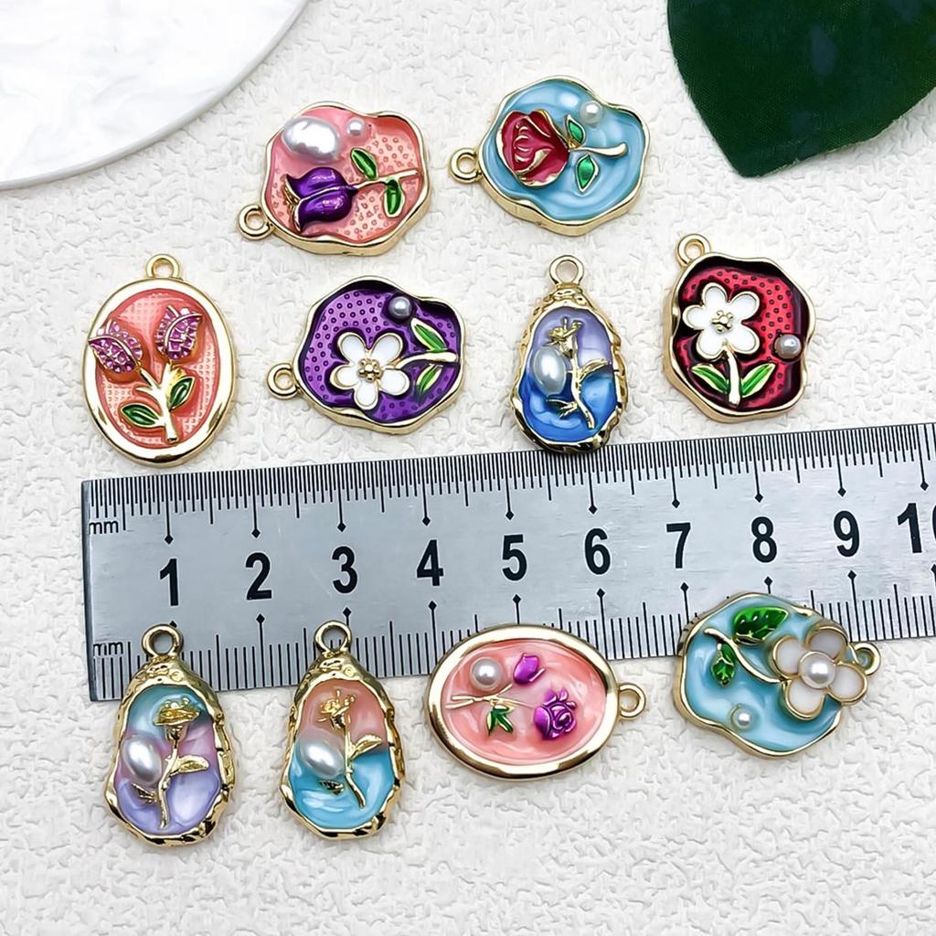 Monet Garden Oil Painting Pearl Pendant Keychain & Jewelry Set