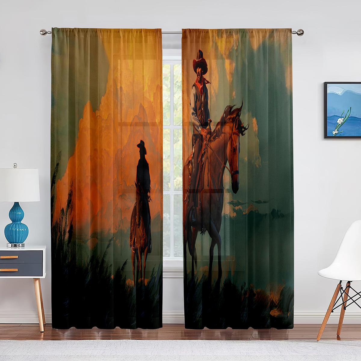 Ковбойские тюлевые шторы в западном стиле для домашнего офиса — фото 14