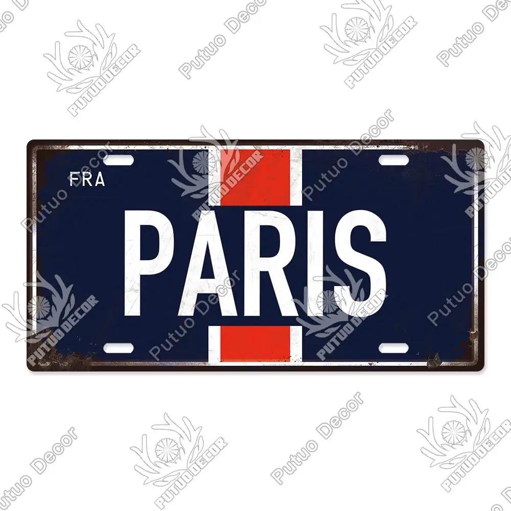 Putuo Decor French City Metal Sign Licenses Plate Plaque Metal Vintage Tin Sign Decor Bar Pub Man Cave Club Decoration
