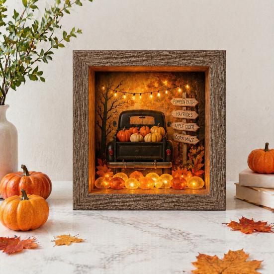 Unique Halloween Gifts Lighted Frame Ornaments, Light Up Shadow Box, Warm Small Figures Atmosphere LED Lights for Home Living Room Bedroom Decor