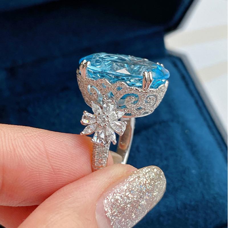 BELLA BOX Hochwertiger, großer Karat-Simulations-Topa-Stein-Diamant-offener Ring als Freundin-Valentinstag-Geschenk