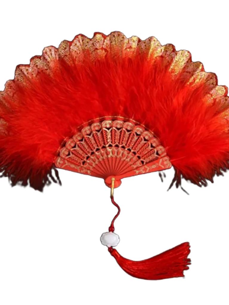 Lolita Fan Feather Net Red Retro Style for Cheongsam Dance Catwalk Court Fairy Girl Fan