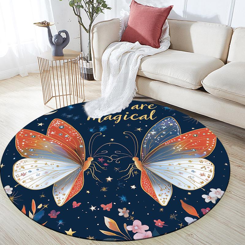 Vlinder,Ronde Vloerkleed,Tapijt voor Woonkamer Slaapkamer Bank Speelkamer Decoratie,Antislip Vloermat