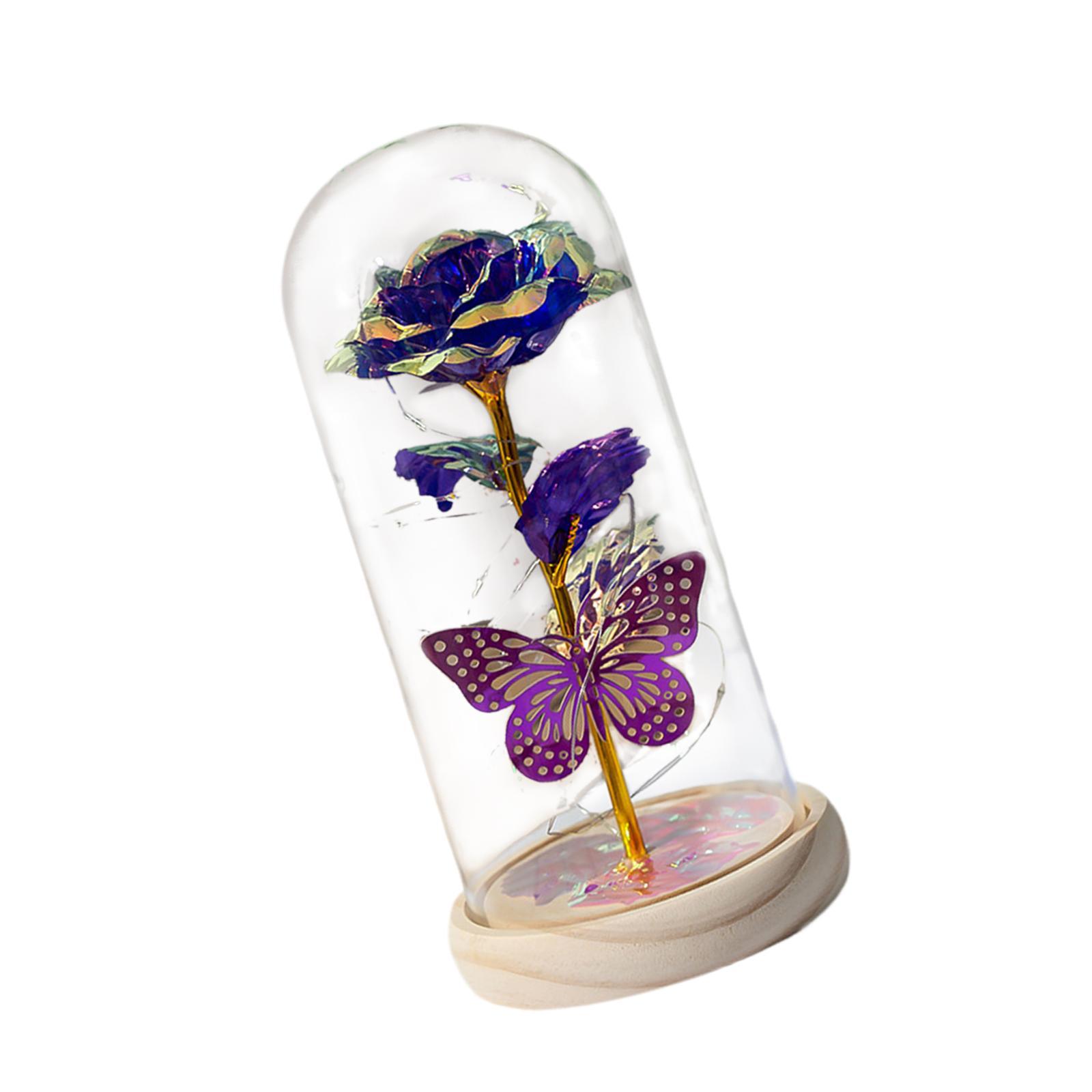 

Valentines Day Gifts for Her Rose Butterfly in Glass Dome for Graduation Mothers Day Valentine s Day Engagement Girlfriend фиолетовый