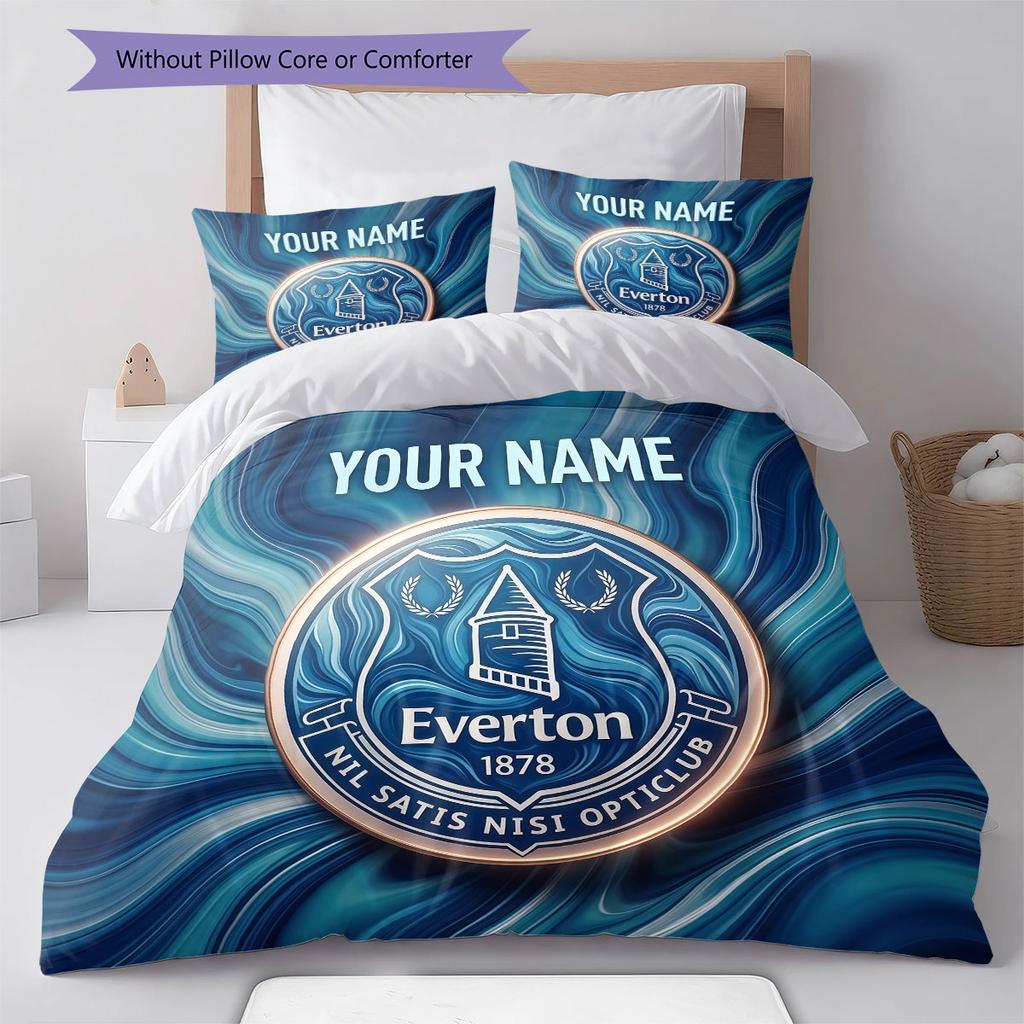 Custom Name,Everton FC Pattern Bedding Home Decoration Birthday Gift ( 1 Duvet Cover + 2 Pillowcase, Without Core),fan Merchandise.