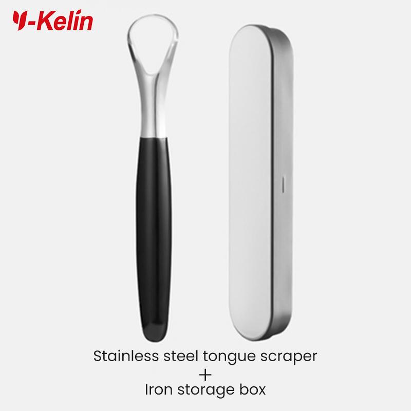 Y-Kelin Stainless Steel Tongue Scraper Oral Cleaner Brush Fresh Breath Cleaning Coated Toothbrush Hygiene Care Tools