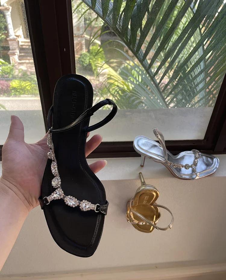 Fashion Rhinestone Bling Bling Summer Women Sandals Gold/white/black 5Cm/8Cm Thin Heel Back Strap Fashion Sandals Crystal Shiny Shoes