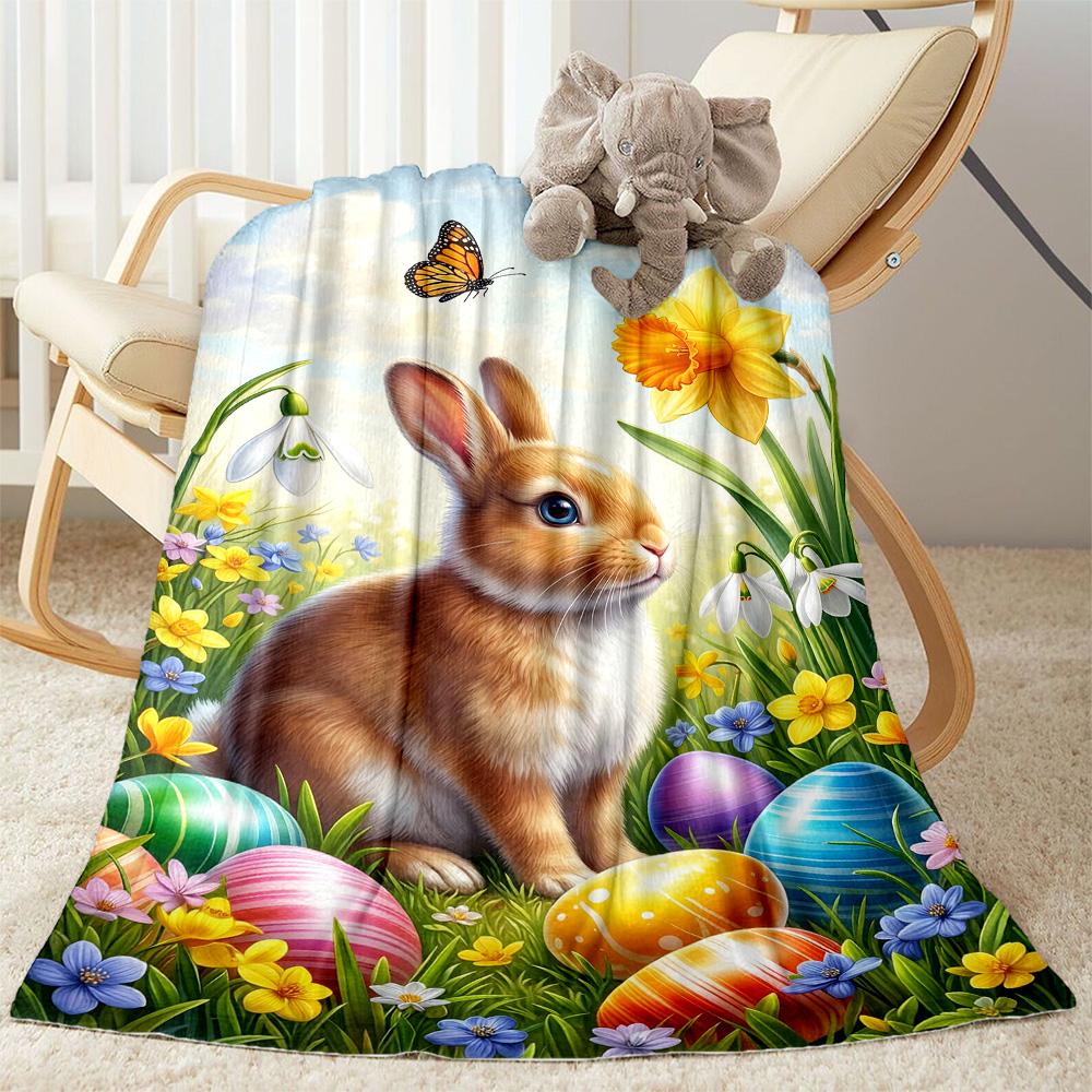 Easter Bunny With Flowers Blanket,Suitable for sofas, offices, travel, living rooms, gift for friends and family,Suitable for all seasons.
