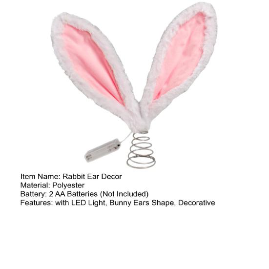 Easter Rabbit Ear Tree Topper with LED Light Plush Bunny Ears Christmas Tree Top Decoration with Metal Spring Easter Home Holiday Party Ornament