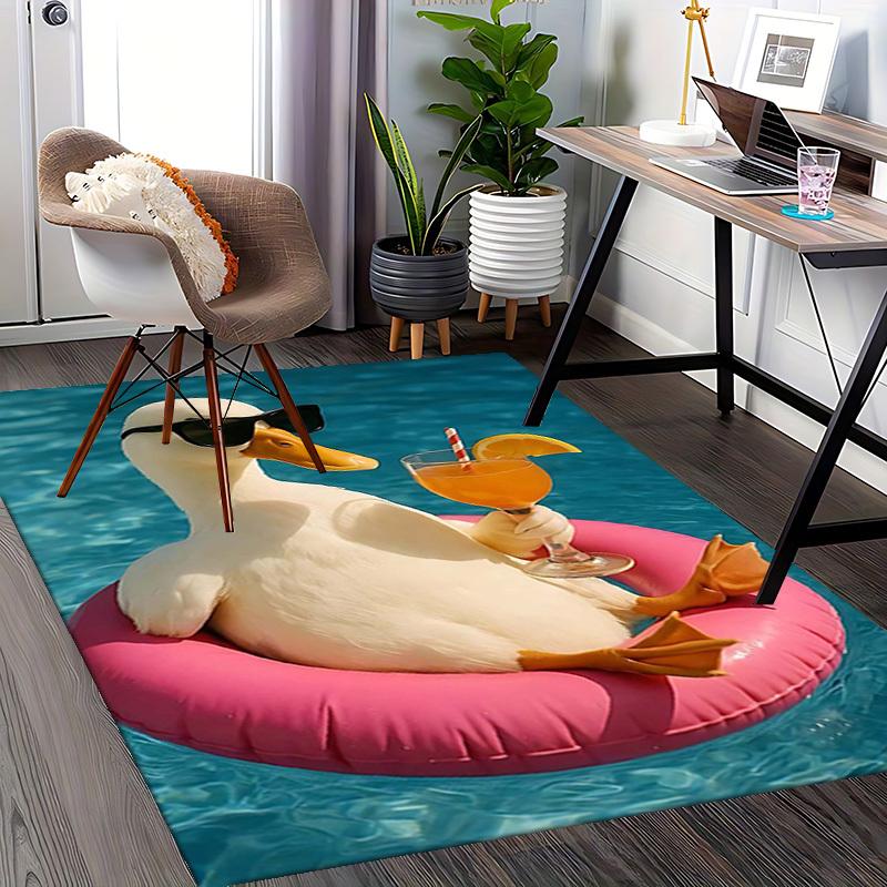 1pc Chic Duck with Sunglasses and Cocktail Chair Mat - Office Desk Pad, Non-Slip Carpet for Home Decor, Suitable for All Seasons, Perfect Gift for Fes