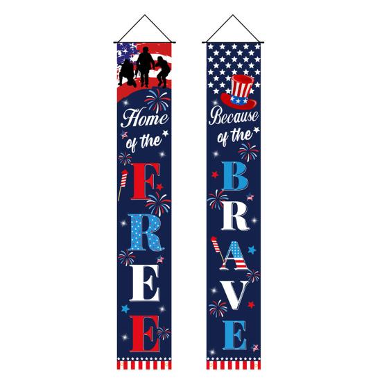 4th of July Patriotic Door Banners Outdoor Patriotic American Flag Hanging Porch