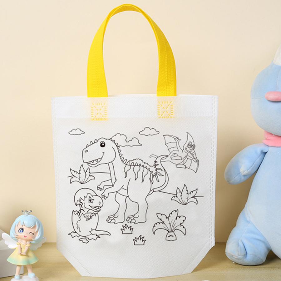 5pcs Double-Sided Dinosaur Unicorn Coloring Tote Bag DIY Draw Paint Craft Kit Reusable Gift Packaging Party Favor JXB