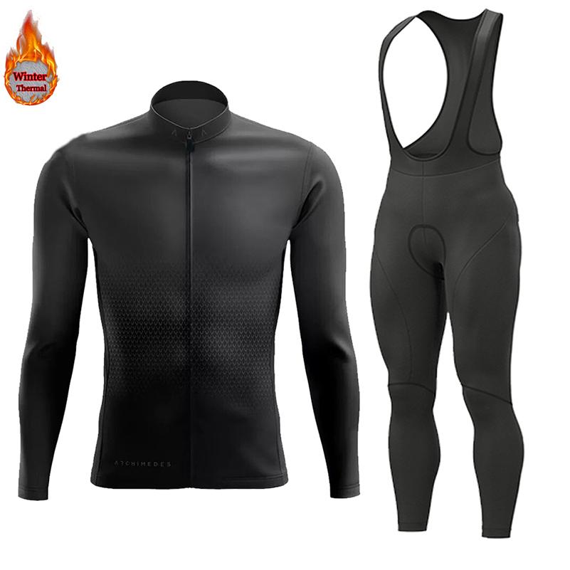 

2026 Winter Warm Men Winter Jacket Racing Cycling Long Sleeves Jersey Set Warm Thermal Fleece Bike Jersey Outdoor Road Bike Cycling Clothing Asian size-S