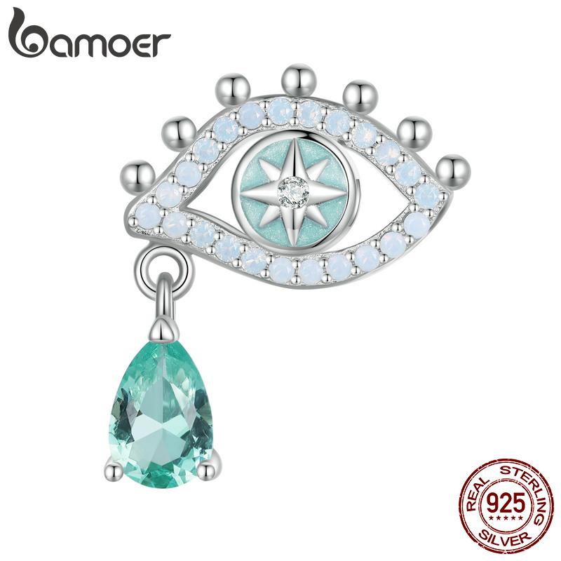 BAMOER 925 Sterling Silver Wing Heart Series Guard of Love Moonstone Charms for Women Original Bracelet Fine Jewelry