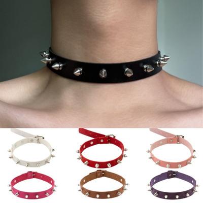 Punk Spike Choker Faux Leather Collar for Women Men Cool Big Rivets Studded Chocker Goth Style Necklace Accessories