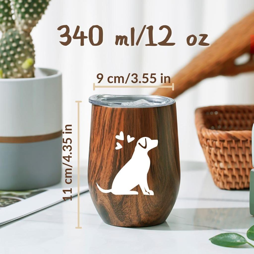 Two 350ml Vacuum Insulated Dog Mugs with Perfect for Dog or Perfect for or Any Features a Wood Grain Finish and Keeps Drinks Hot or Lids, Lovers,