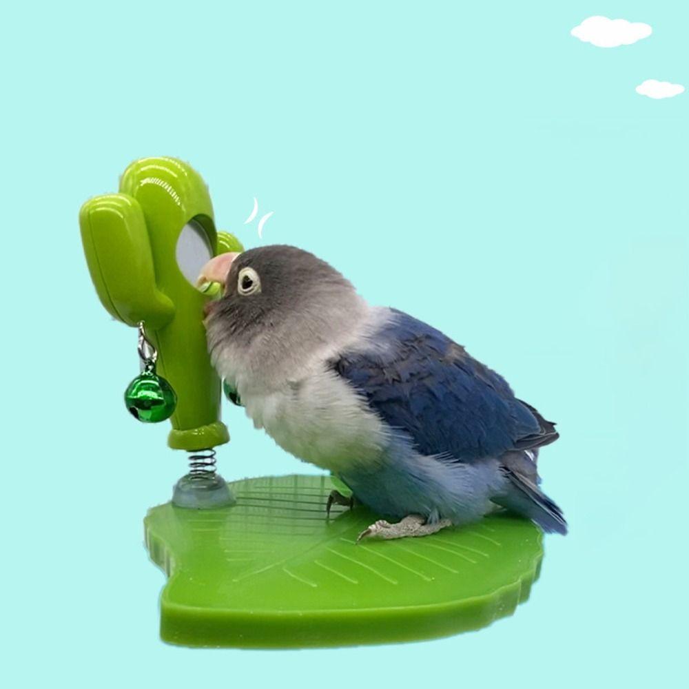 Cactus Bird Perch Stand Leaves Shape Bird Mirror Toy Funny Parrot Play Stands  Play