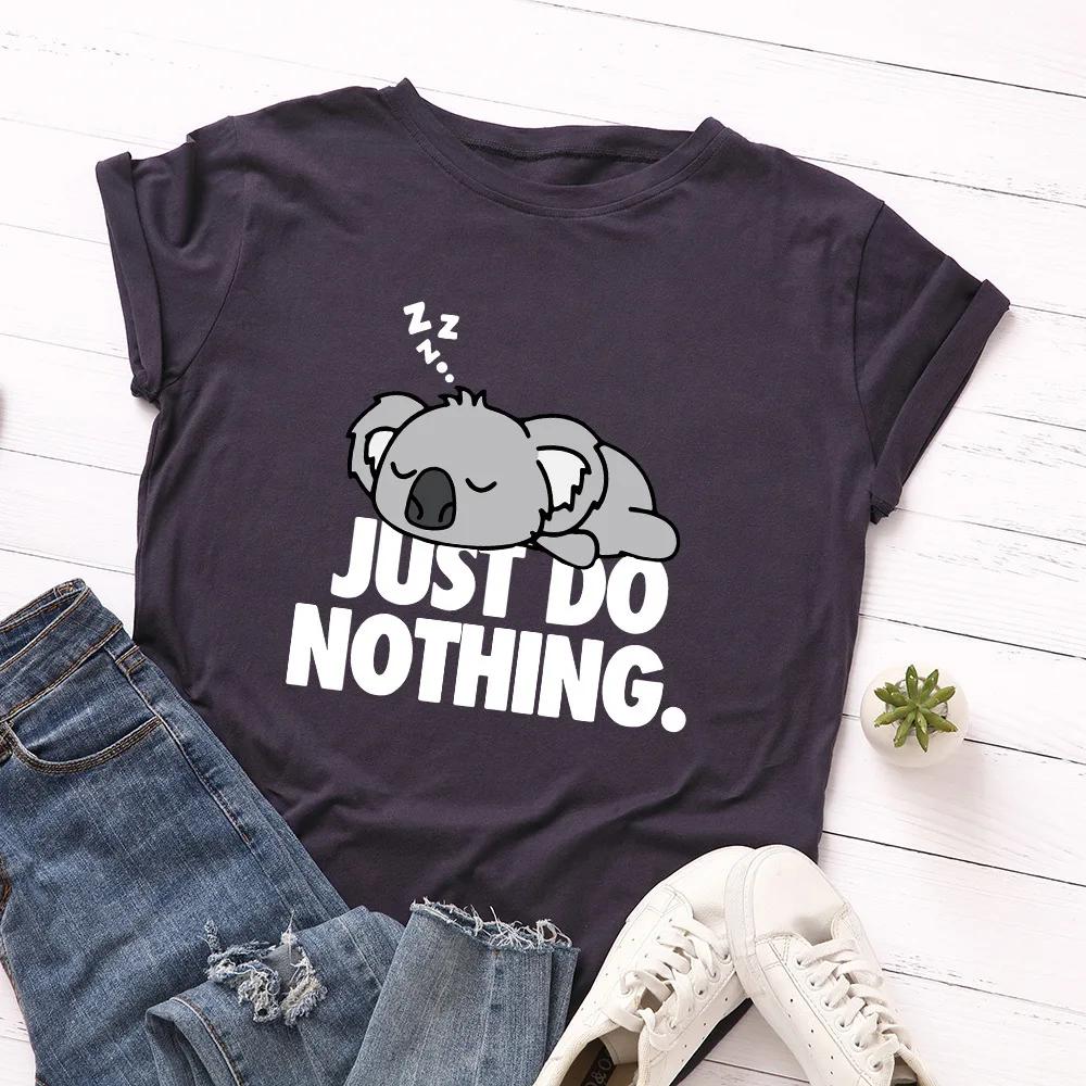 Einfach nichts tun Koala-Print Damen T-Shirt Kurzarm O-Ausschnitt Locker Damen T-Shirt Damen T-Shirt Oberteile Kleidung Camisetas Mujer