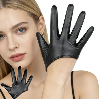 PU Leather Half-palm Gloves Solid Color Patent Leather Gloves Lolita Five Finger Mittens  Nightclub