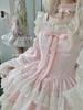 MODKOKU Lolita OP Dress with Detachable Flutter Ribbon and Lace Ruffle Mori Girl Tiered Lolita Long Size M Women's 2-Way Sleeves, Bridal-Style Lace-Up