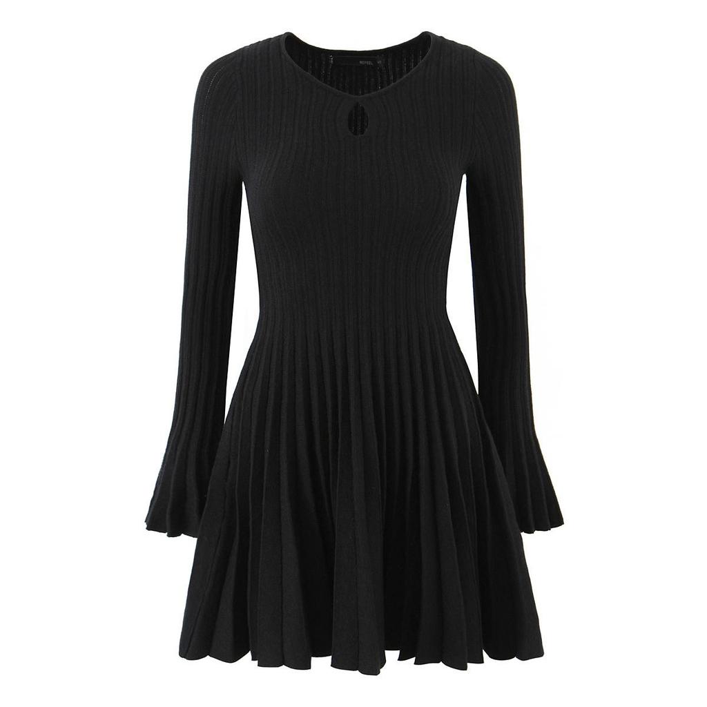 Autumn French Retro Hepburn Style Pleated Knit Dress