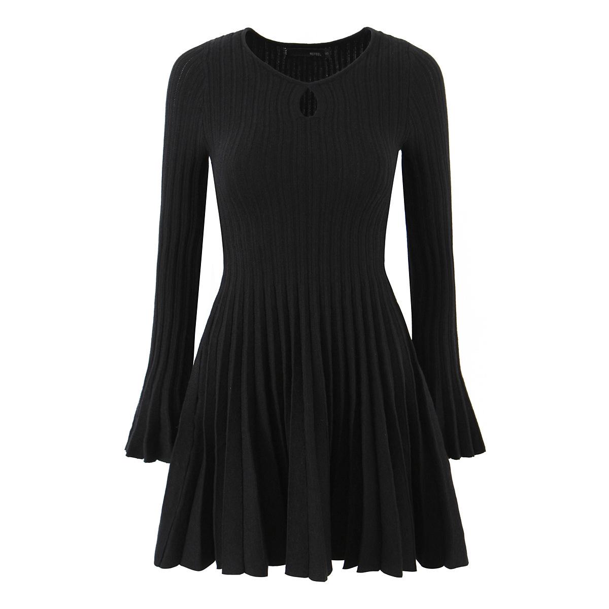 

European & American Autumn French Retro Hepburn-Style Pleated Dress Small чёрный