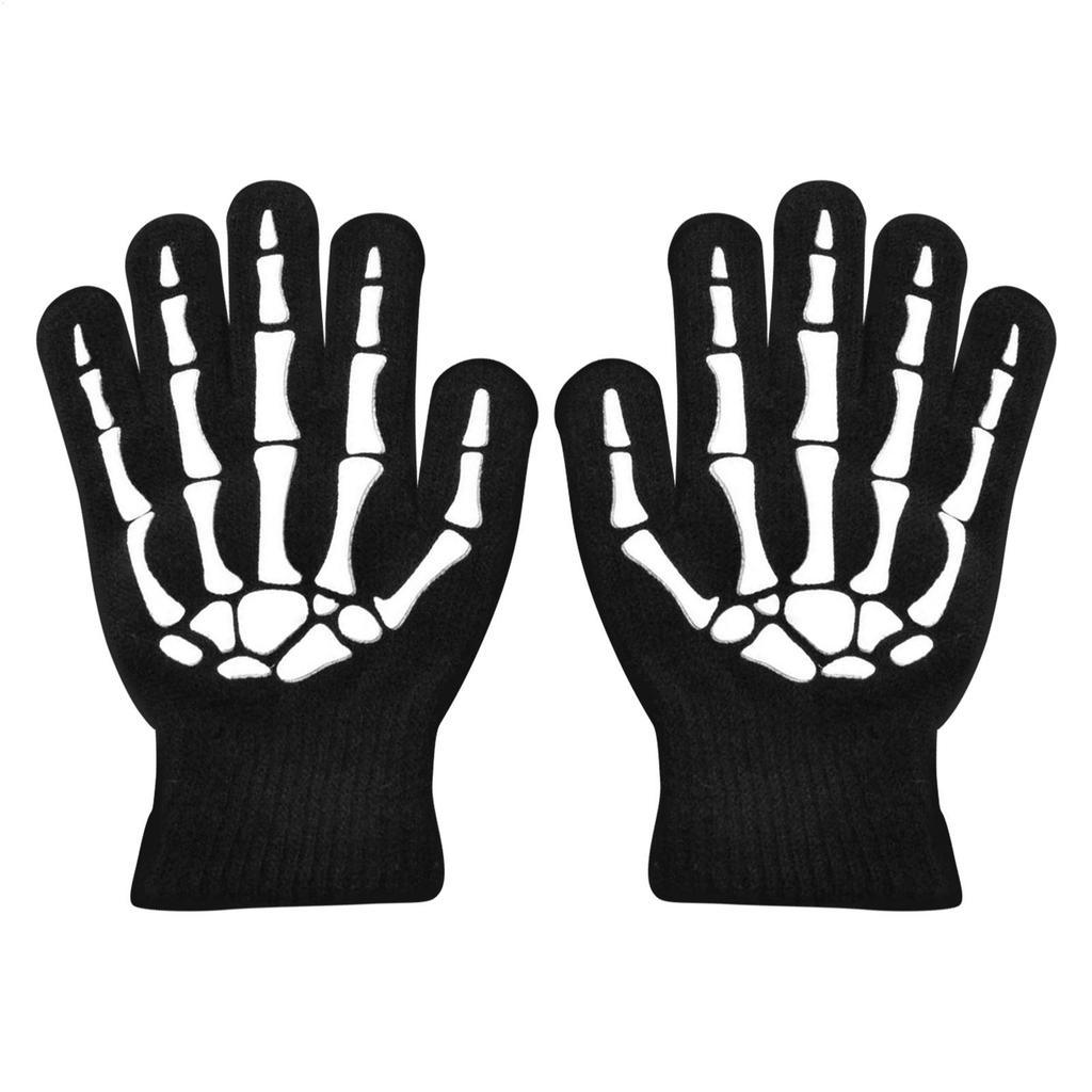 Skeleton Cycling Gloves Halloween Full Finger Skull Mittens Glow In The Dark Halloween Costume Accessory Gloves for Ages 5-12