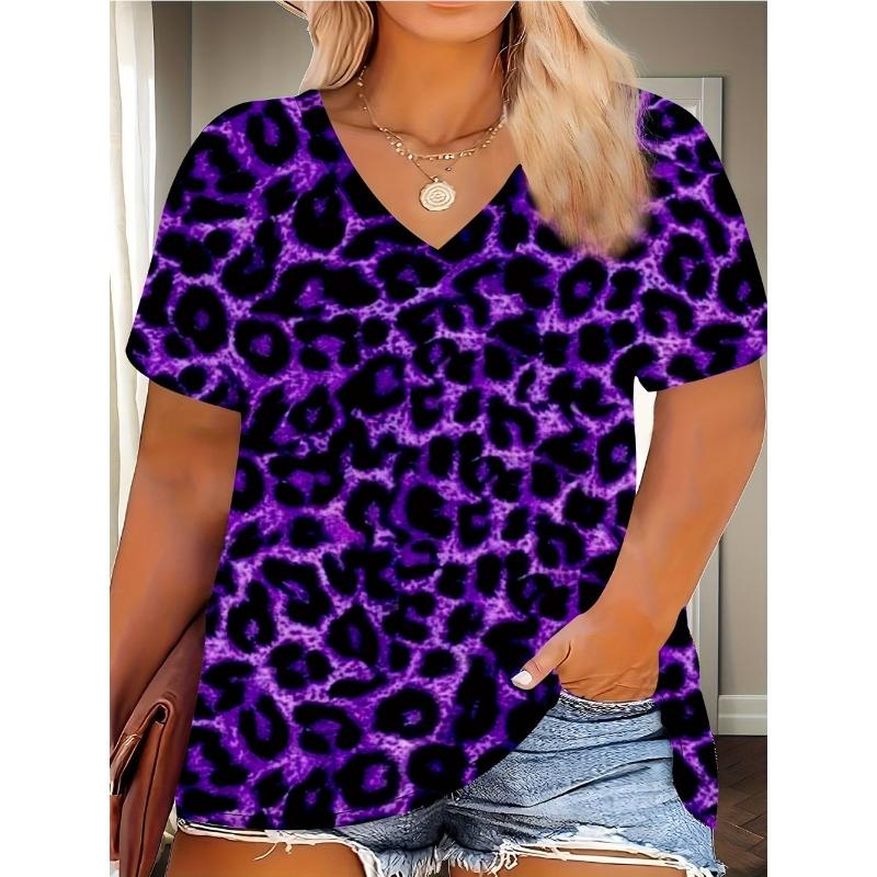 Summer Women's Daily Printed V-neck Short-sleeved T-shirt