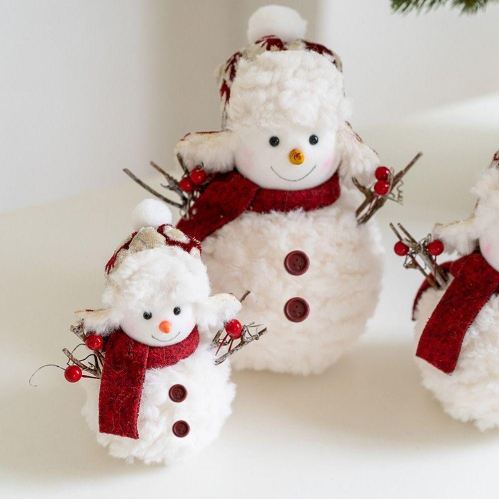 Knitted Plush Snowman Doll Cartoon Xmas Decoration Cute Snowman Statue  Home Xmas Decoration