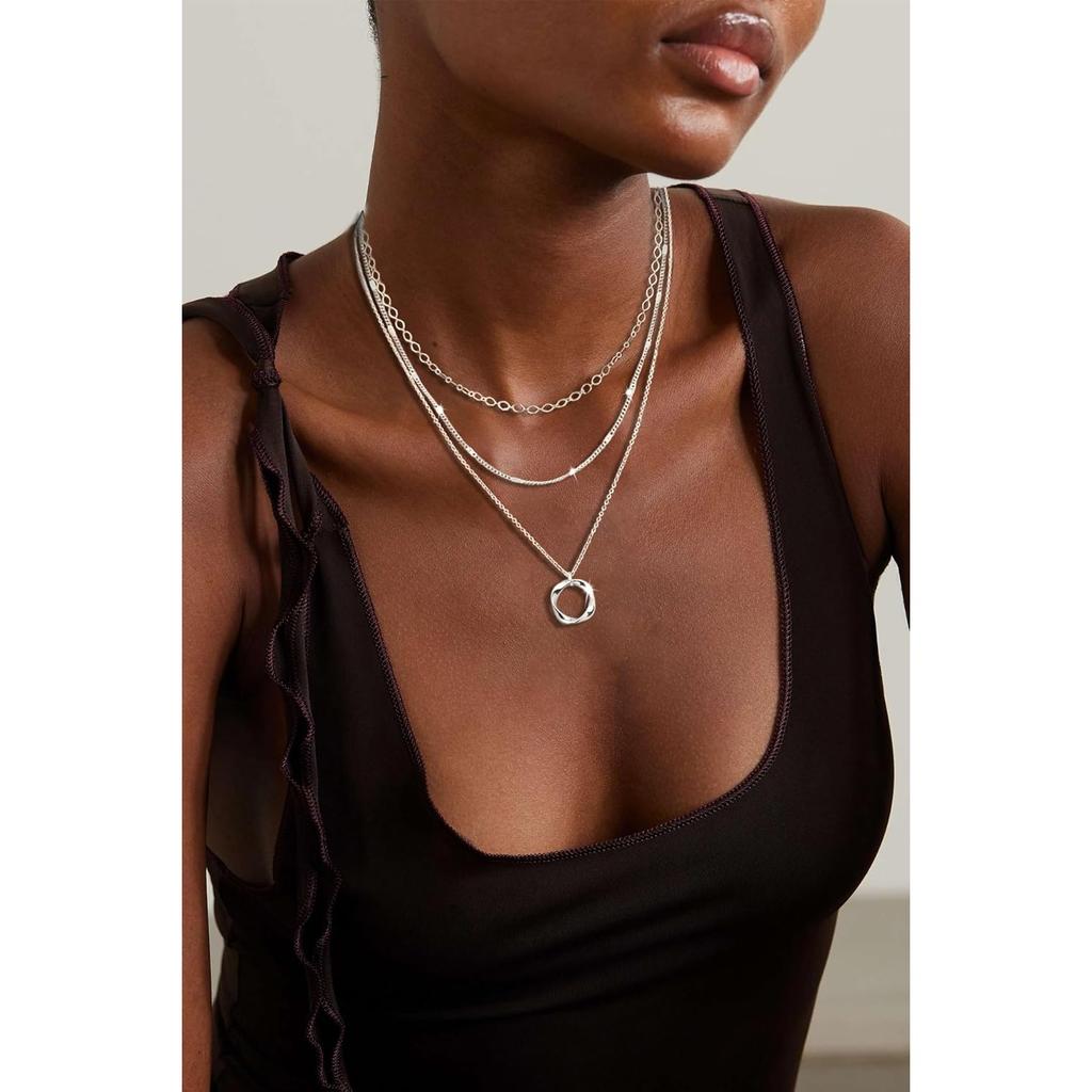 Women's layered necklace, can be worn stacked with short necklaces, trendy layered round pendant chain necklace set, women's jewelry