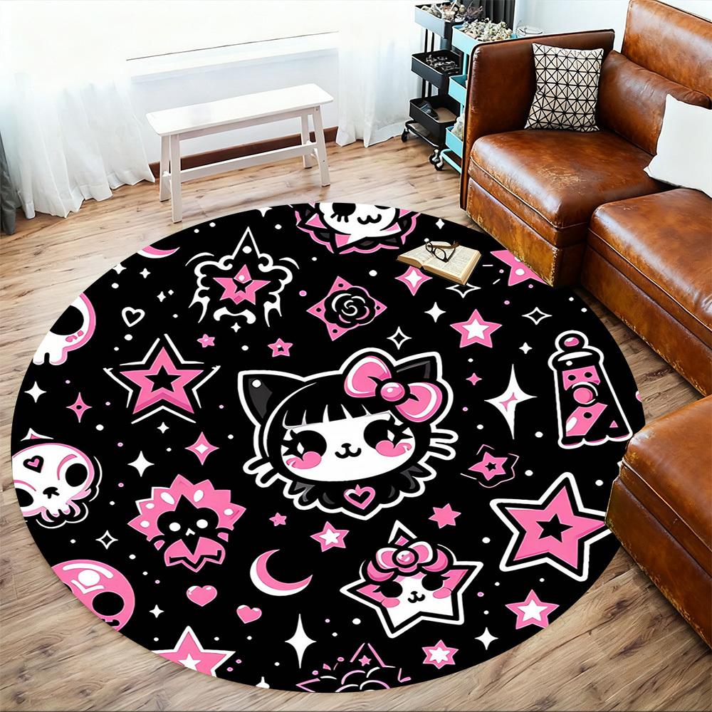 1pc cat star Round Chair mat Area Rug - Non-Slip, Floor Mat for Office, Bedroom, and Indoor Decor -1002012